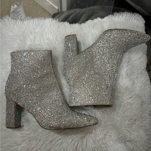 Betsey Johnson rhinestone healed booties. Worn only once!